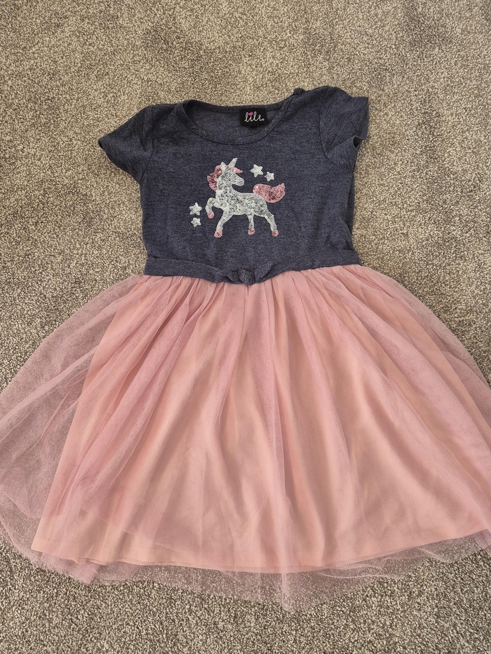 Illo Girls' Navy and Pink Unicorn Tulle Dress